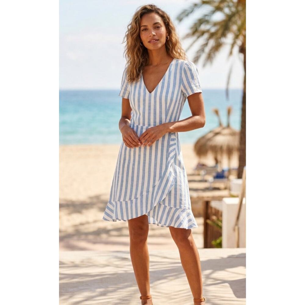 J.Crew Factory Striped Blue White Mini Dress Fit and Flare Women's Size 4